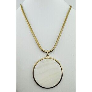 Vintage Alice Caviness Necklace White Stone Gold Tone Pendant 20”